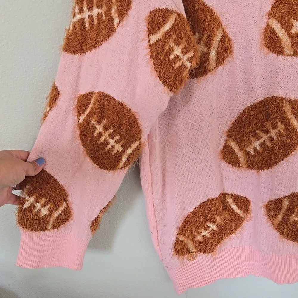Simply Southern | Fuzzy Pink Football Sweater Size XXL NWT - Picture 4 of 8